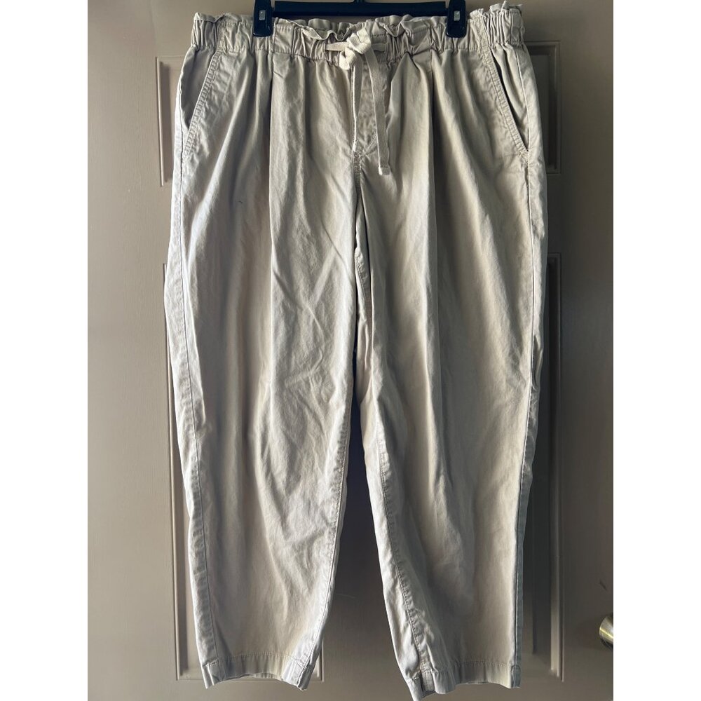 Loft Plus Stretch Drawstring Elastic Waist Cropped Khaki Pants Womens Size 16